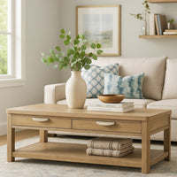 Renie Cocktail Coffee Table, 2 Drawer and Shelf, 56 Inch Brown Wood -BM327384