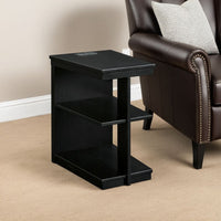 Wendy Chairside End Table, 2 Shelves, USB Port, 21 Inch Black Wood -BM327387
