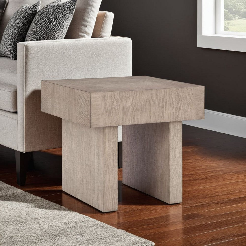Laina Side End Table, Light Grayish Brown Hardwood, Square 26 Inch -BM327389