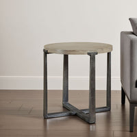 Dalen Side End Table, Round Gray Oak Veneer Top, Metal Base, 24 Inch -BM327394