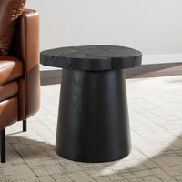 Wim Side End Table, Live Edge Black Acacia Wood, Metal, Round 23 Inch -BM327396