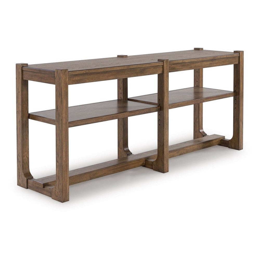 benzara Cabal Sofa Table Open Shelf Light Brown Wood Rectangular 65 Inch -BM327400