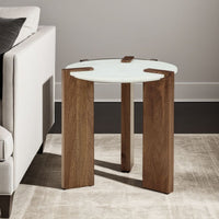 Wrenn Side End Table, Round White Marble Top, 20 Inch Brown Mango Wood -BM327424