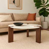 Wrenn Cocktail Coffee Table, White Marble, 33 Inch Brown Mango Wood -BM327425