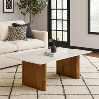 Wrenn Cocktail Coffee Table, Marble, Rectangular 48 Inch Brown Wood -BM327427