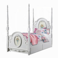 Auri Twin 4 Poster Princess Bed, Classic Arched Headboard, White Wood - BM327559