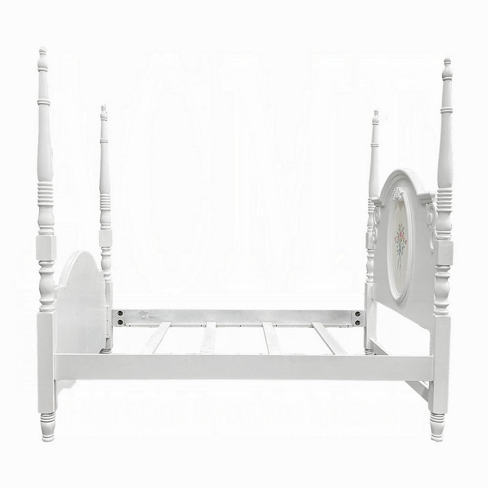 Auri Twin 4 Poster Princess Bed, Classic Arched Headboard, White Wood - BM327559