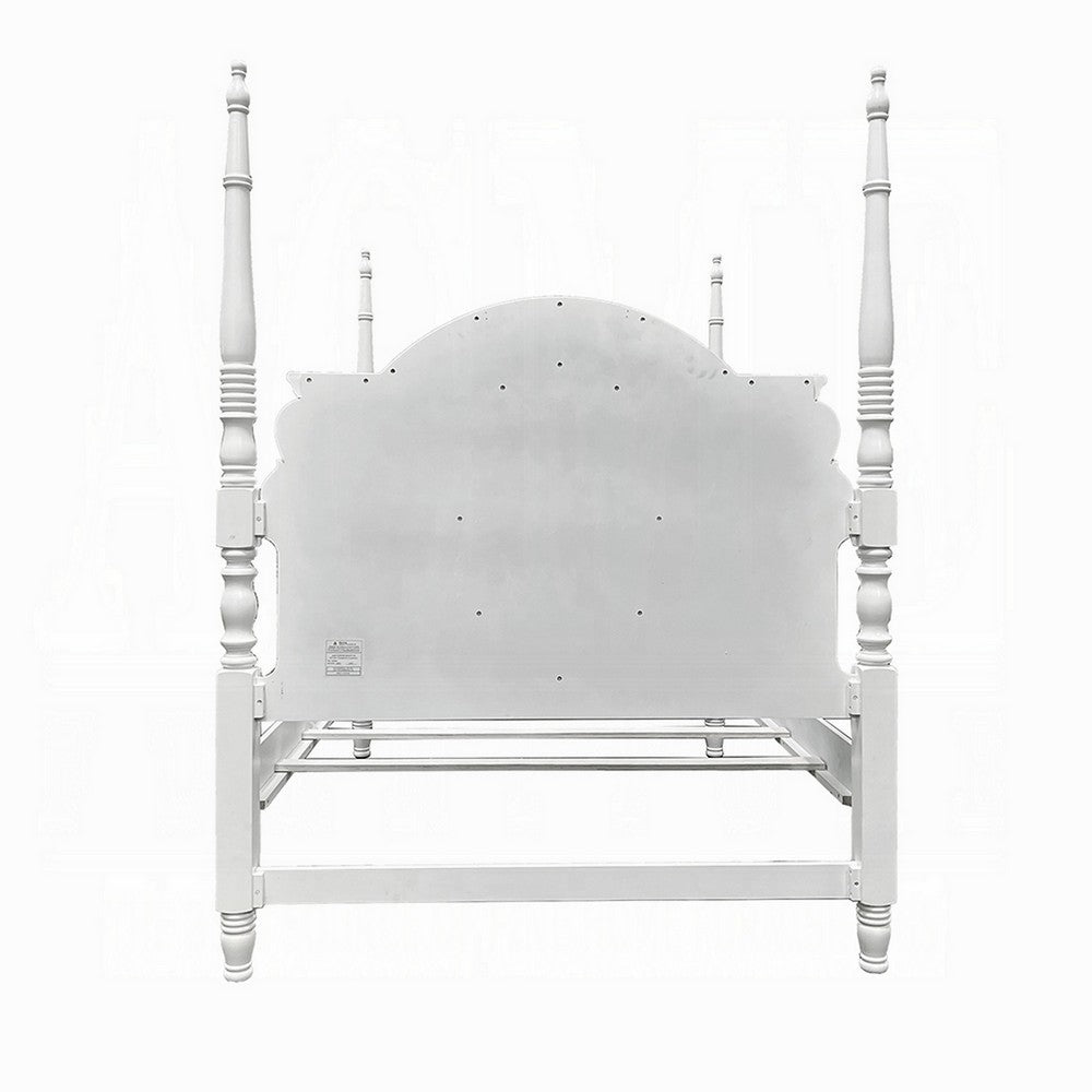 Auri Twin 4 Poster Princess Bed, Classic Arched Headboard, White Wood - BM327559