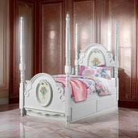 Auri Twin 4 Poster Princess Bed, Classic Arched Headboard, White Wood - BM327559