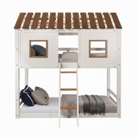 Nara Twin Size Bunk Bed, House Design with Ladder, White Rustic Wood - BM327573
