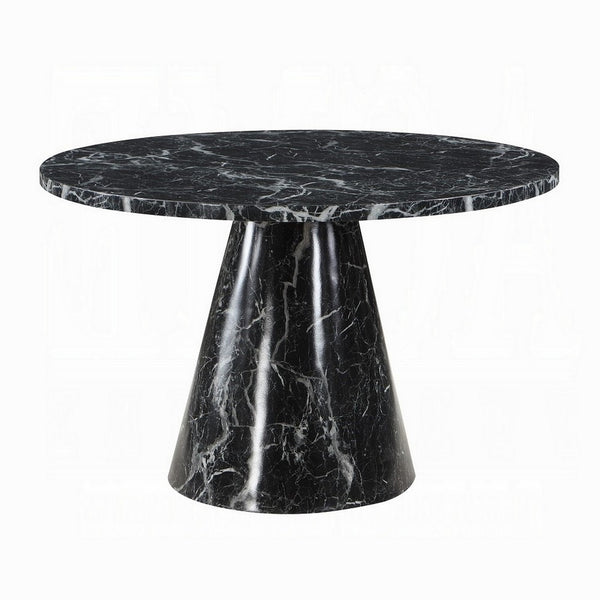 Olivia Dining Table, Pedestal Base, 48 Inch Round Black Faux Stone Top - BM327576