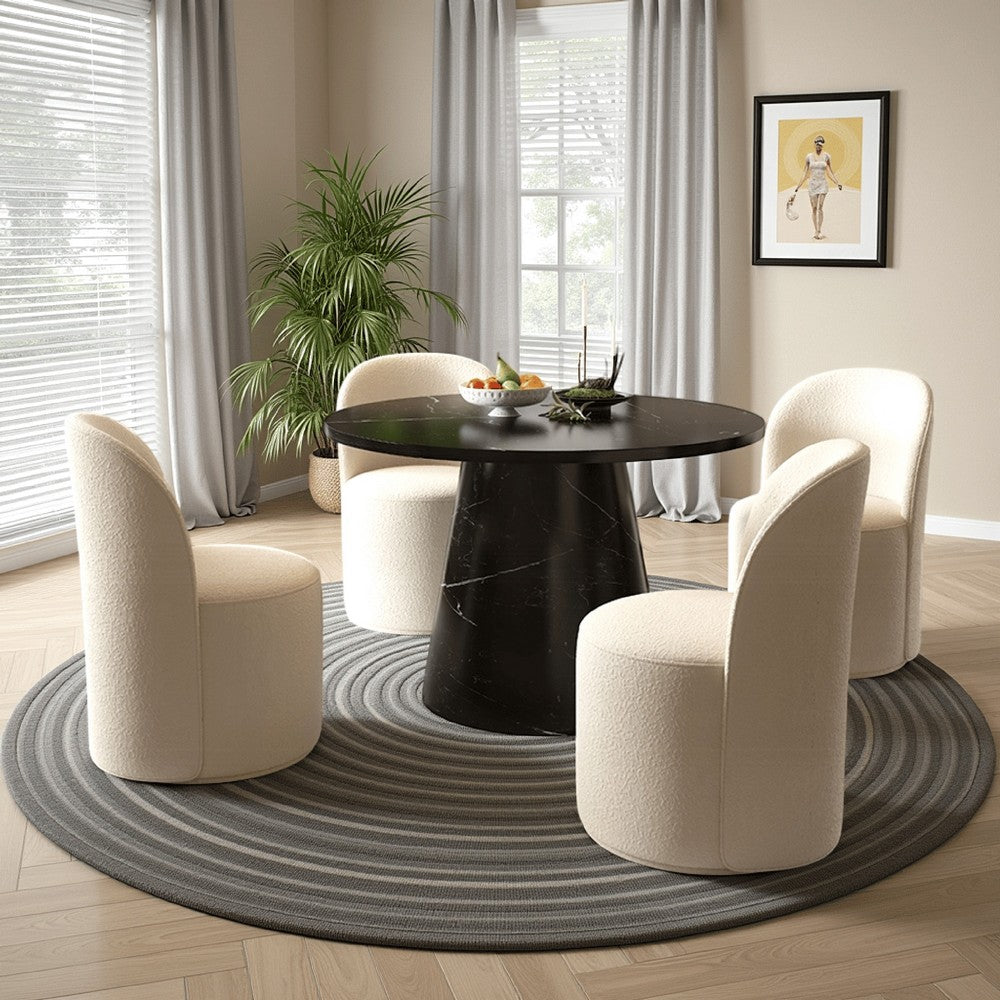 Olivia Dining Table, Pedestal Base, 48 Inch Round Black Faux Stone Top - BM327576