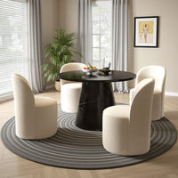 Olivia Dining Table, Pedestal Base, 48 Inch Round Black Faux Stone Top - BM327576
