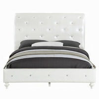Dorie Twin Bed, Pearl White Faux Leather Victorian Carved w Crystals  - BM327580