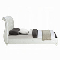 Dorie Twin Bed, Pearl White Faux Leather Victorian Carved w Crystals  - BM327580