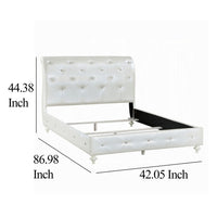 Dorie Twin Bed, Pearl White Faux Leather Victorian Carved w Crystals  - BM327580