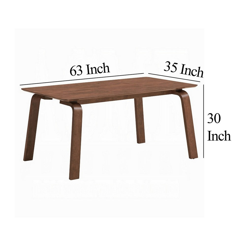Kinni Dining Table, Walnut Brown Wood, Bent Legs, Rectangular 63 Inch - BM327581