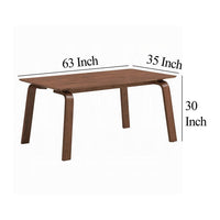 Kinni Dining Table, Walnut Brown Wood, Bent Legs, Rectangular 63 Inch - BM327581