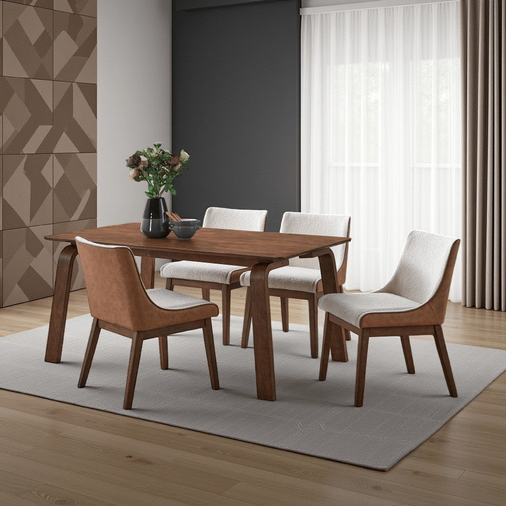 Kinni Dining Table, Walnut Brown Wood, Bent Legs, Rectangular 63 Inch - BM327581
