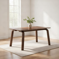 Kinni Dining Table, Walnut Brown Wood, Bent Legs, Rectangular 63 Inch - BM327581