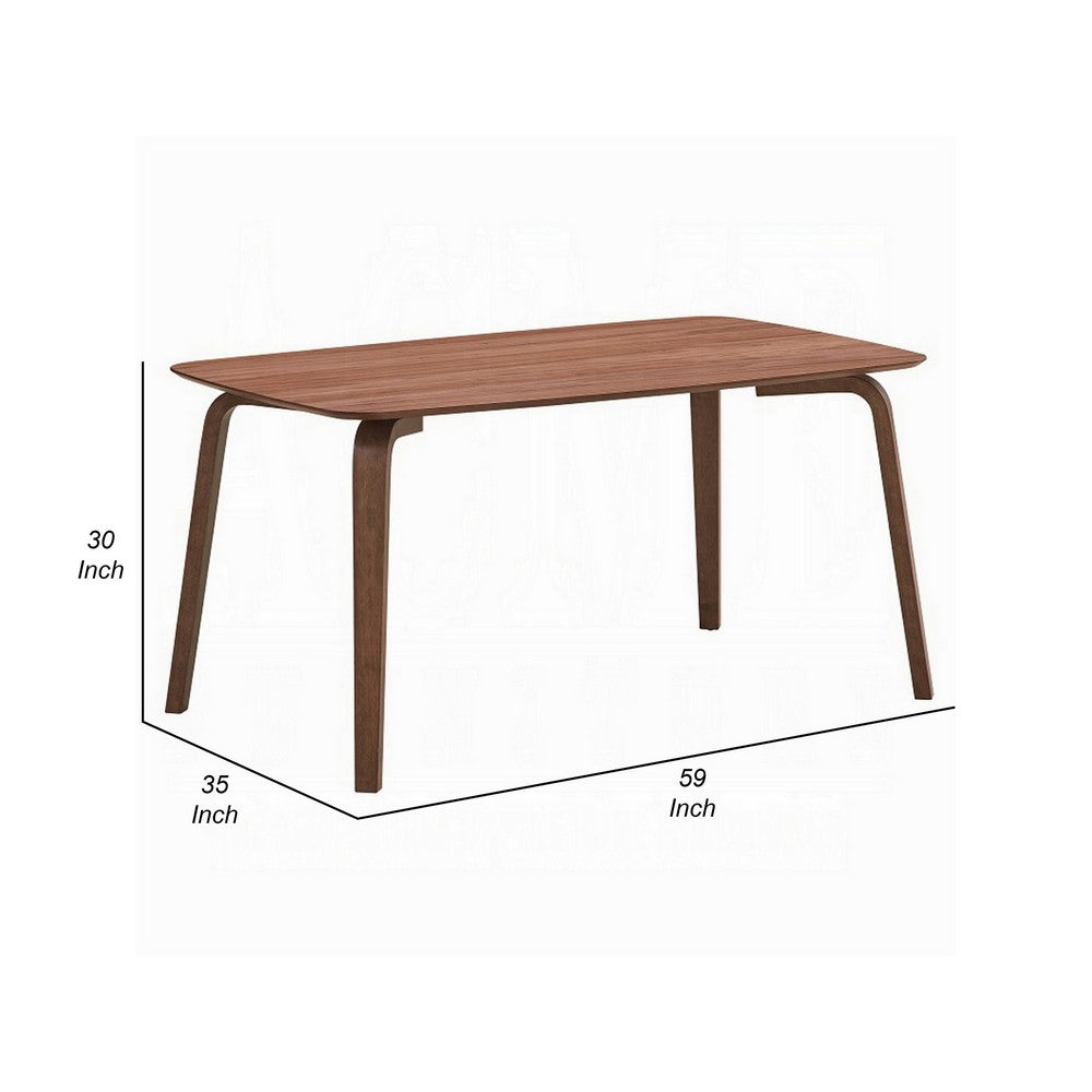 Kinni Dining Table, Walnut Brown Wood, Bent Legs, Rectangular 59 Inch - BM327582