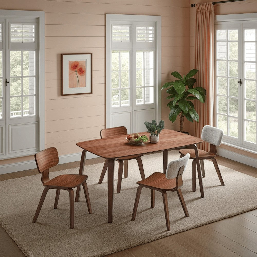 Kinni Dining Table, Walnut Brown Wood, Bent Legs, Rectangular 59 Inch - BM327582