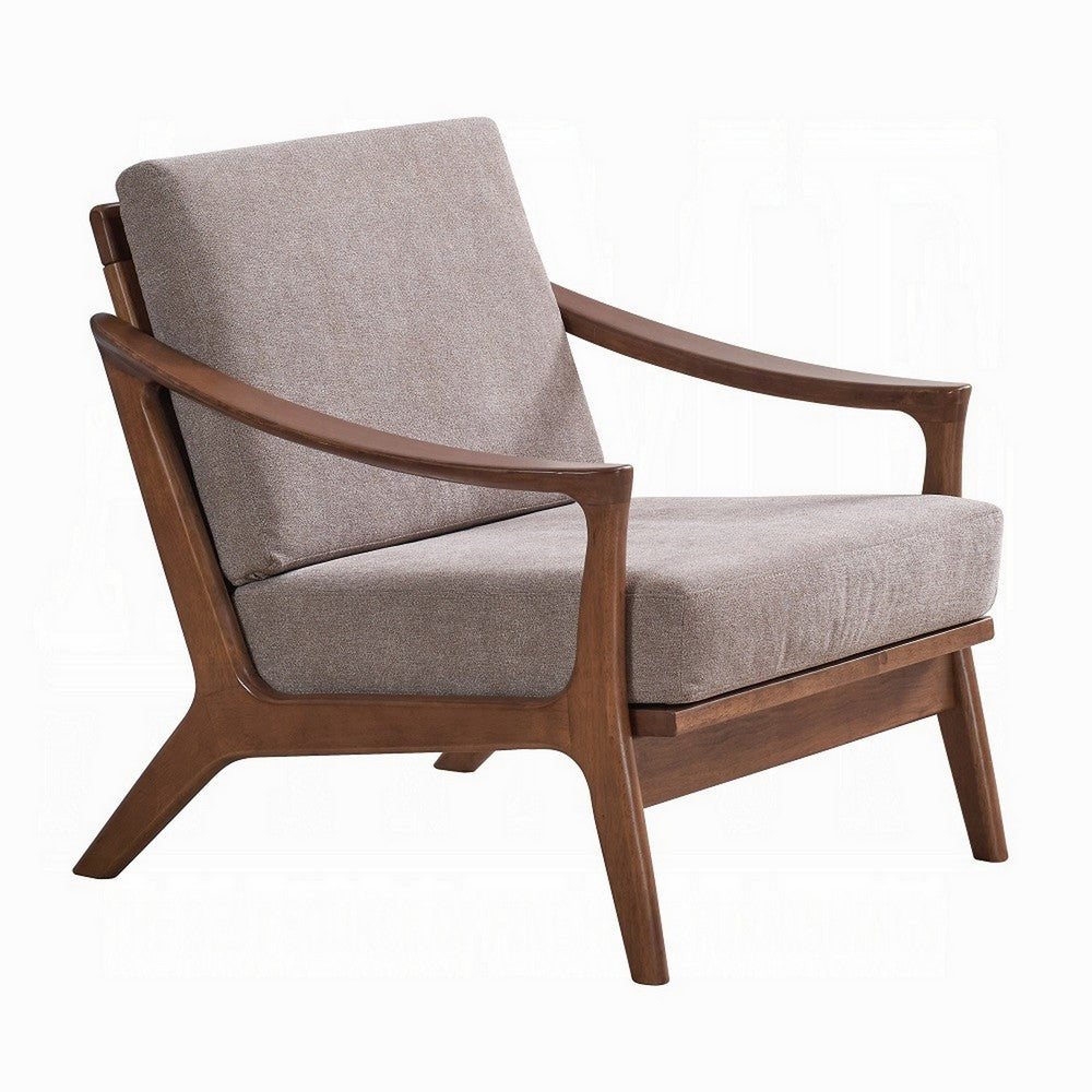 Liama Accent Chair, Light Brown Fabric, Soft Cushioning, Brown Wood - BM327584