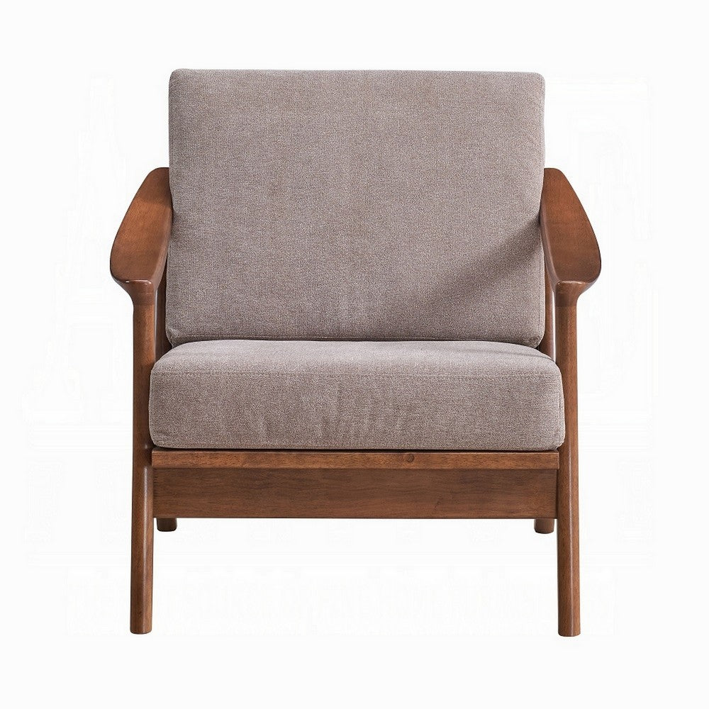 Liama Accent Chair, Light Brown Fabric, Soft Cushioning, Brown Wood - BM327584