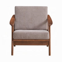 Liama Accent Chair, Light Brown Fabric, Soft Cushioning, Brown Wood - BM327584