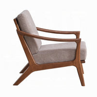 Liama Accent Chair, Light Brown Fabric, Soft Cushioning, Brown Wood - BM327584