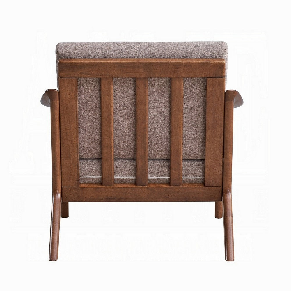 Liama Accent Chair, Light Brown Fabric, Soft Cushioning, Brown Wood - BM327584