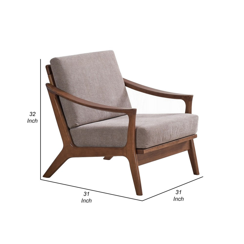 Liama Accent Chair, Light Brown Fabric, Soft Cushioning, Brown Wood - BM327584