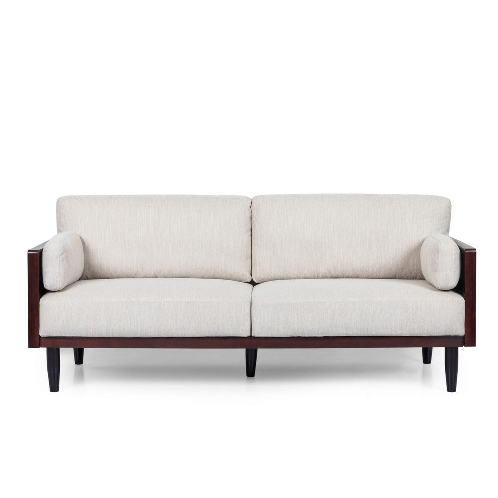 Sofa, 77 Inch, 2 Seater, Retro Style Tapered Wood Legs, Plush Beige -BM327683