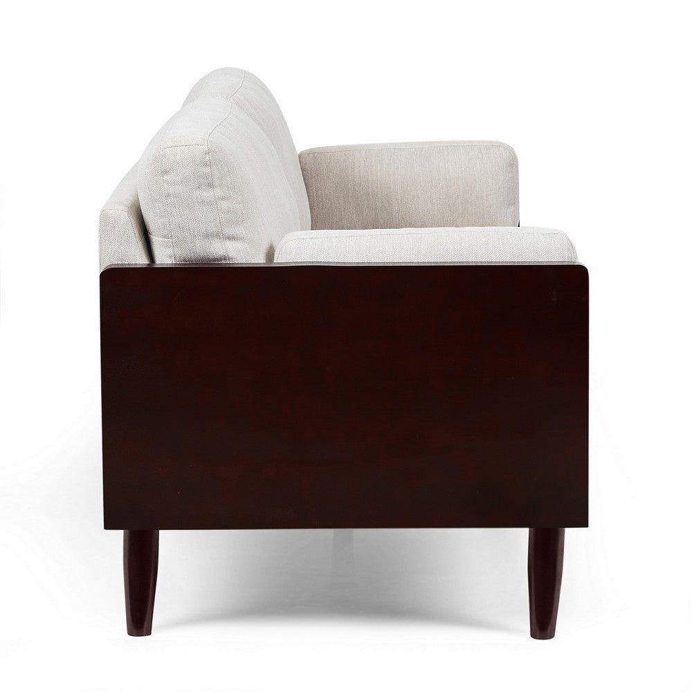 Sofa, 77 Inch, 2 Seater, Retro Style Tapered Wood Legs, Plush Beige -BM327683