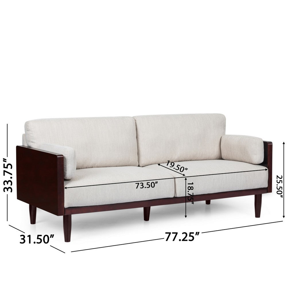 Sofa, 77 Inch, 2 Seater, Retro Style Tapered Wood Legs, Plush Beige -BM327683