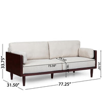 Sofa, 77 Inch, 2 Seater, Retro Style Tapered Wood Legs, Plush Beige -BM327683