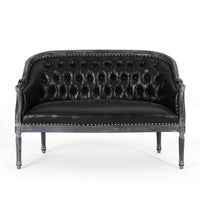 Sofa, 50 Inch, Button Tufted Design, Birch Wood, Black Faux Leather -BM327684