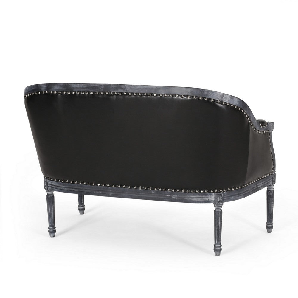 Sofa, 50 Inch, Button Tufted Design, Birch Wood, Black Faux Leather -BM327684