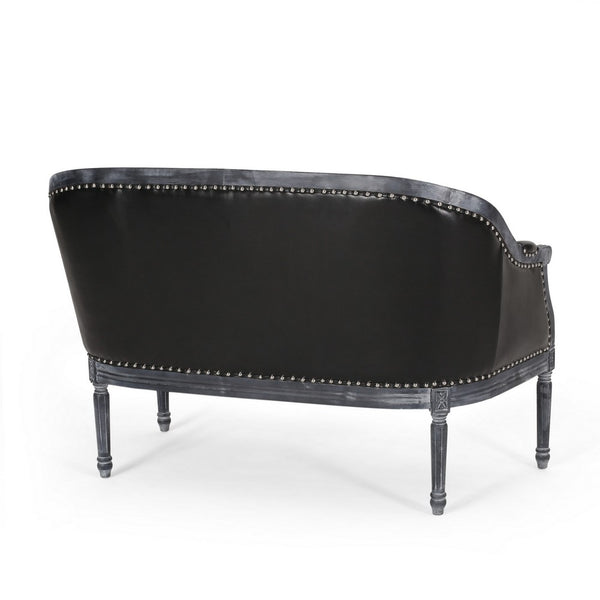 Sofa, 50 Inch, Button Tufted Design, Birch Wood, Black Faux Leather -BM327684