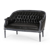 Sofa, 50 Inch, Button Tufted Design, Birch Wood, Black Faux Leather -BM327684