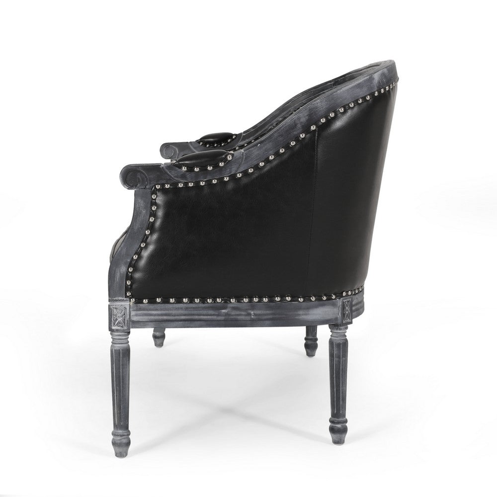 Sofa, 50 Inch, Button Tufted Design, Birch Wood, Black Faux Leather -BM327684
