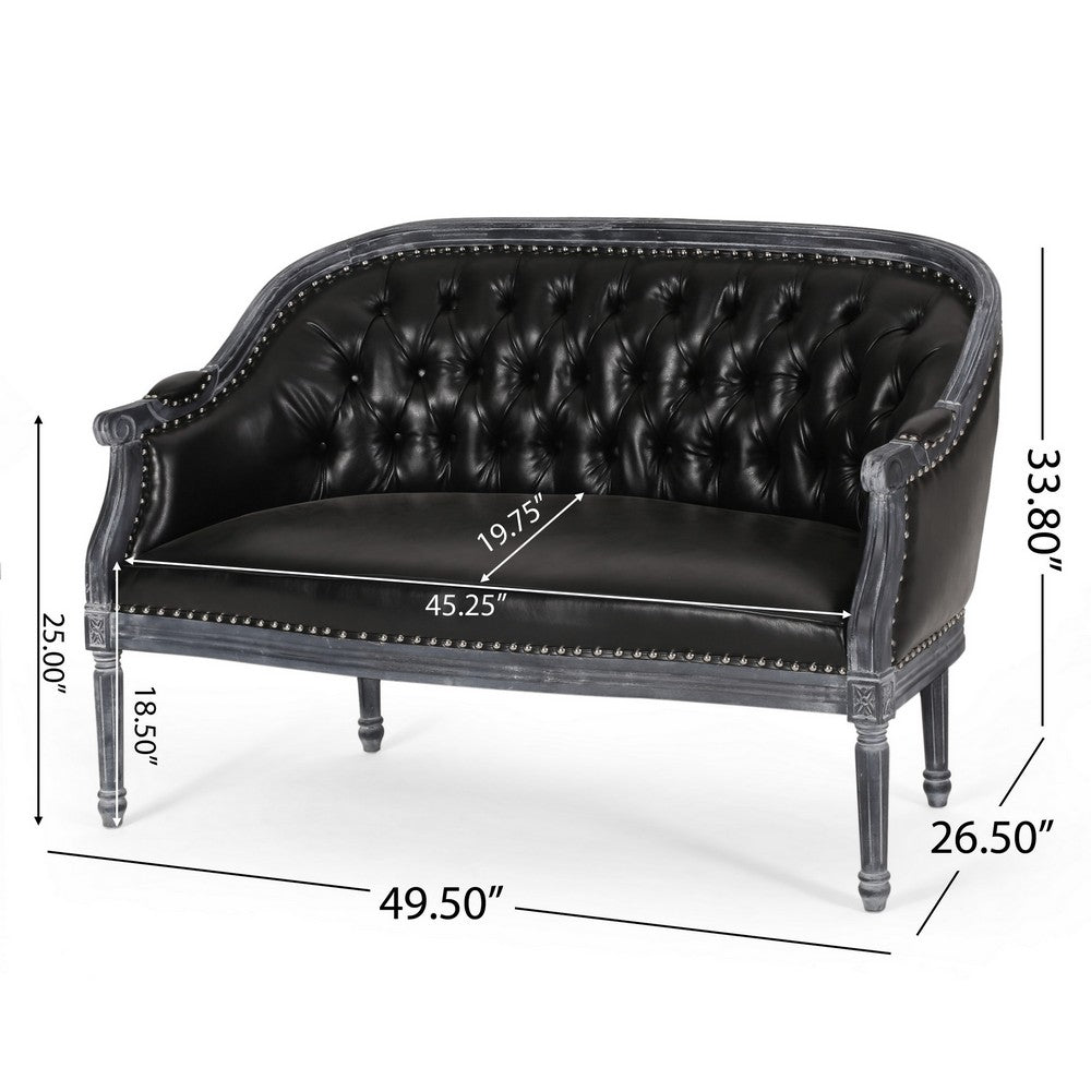 Sofa, 50 Inch, Button Tufted Design, Birch Wood, Black Faux Leather -BM327684
