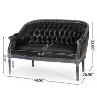 Sofa, 50 Inch, Button Tufted Design, Birch Wood, Black Faux Leather -BM327684