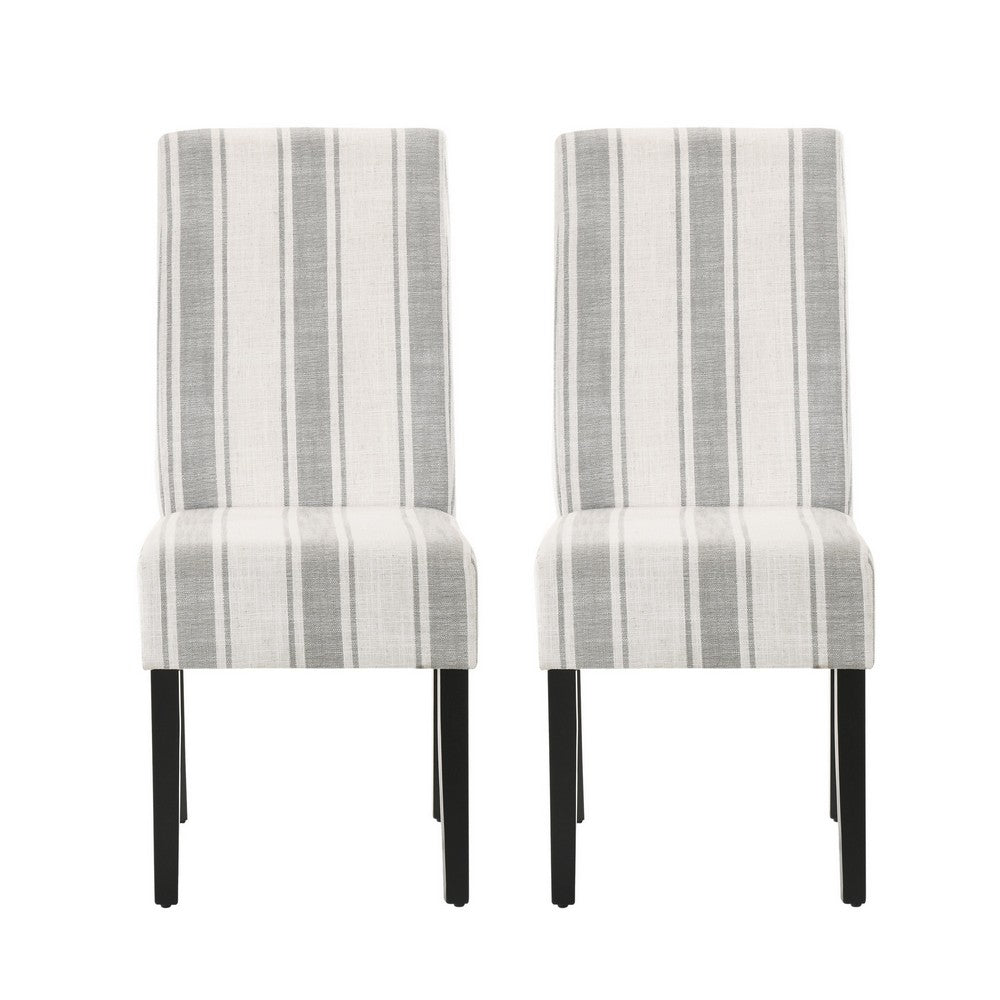 Dinner Chair Set of 2, Retro Style Armless Design, White Gray Stripes -BM327685
