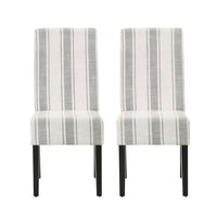 Dinner Chair Set of 2, Retro Style Armless Design, White Gray Stripes -BM327685