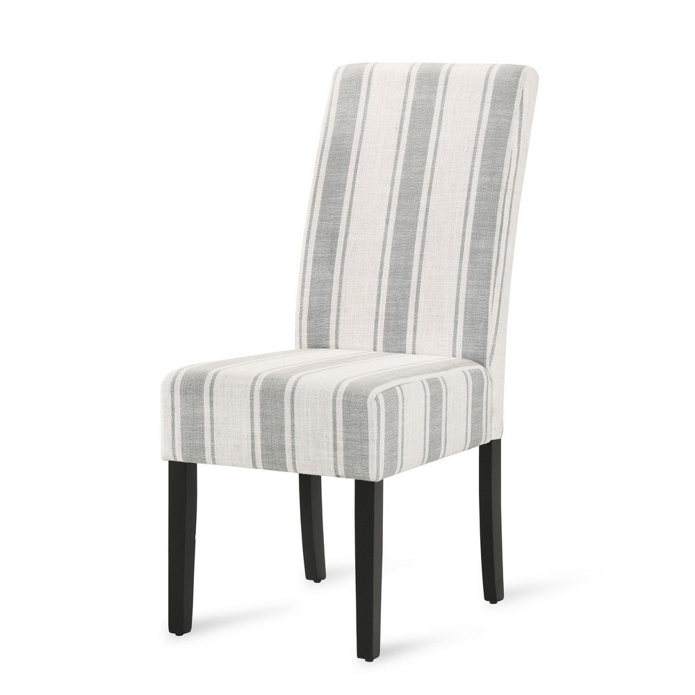 Dinner Chair Set of 2, Retro Style Armless Design, White Gray Stripes -BM327685