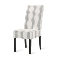 Dinner Chair Set of 2, Retro Style Armless Design, White Gray Stripes -BM327685