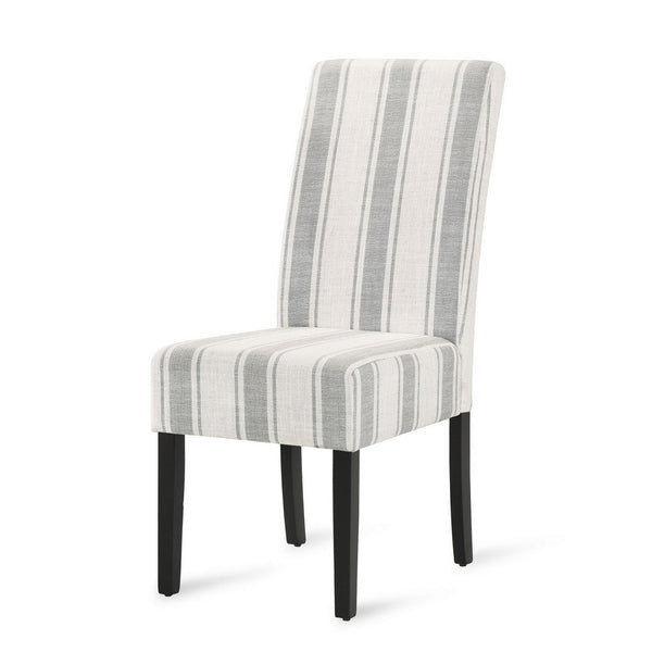 Dinner Chair Set of 2, Retro Style Armless Design, White Gray Stripes -BM327685