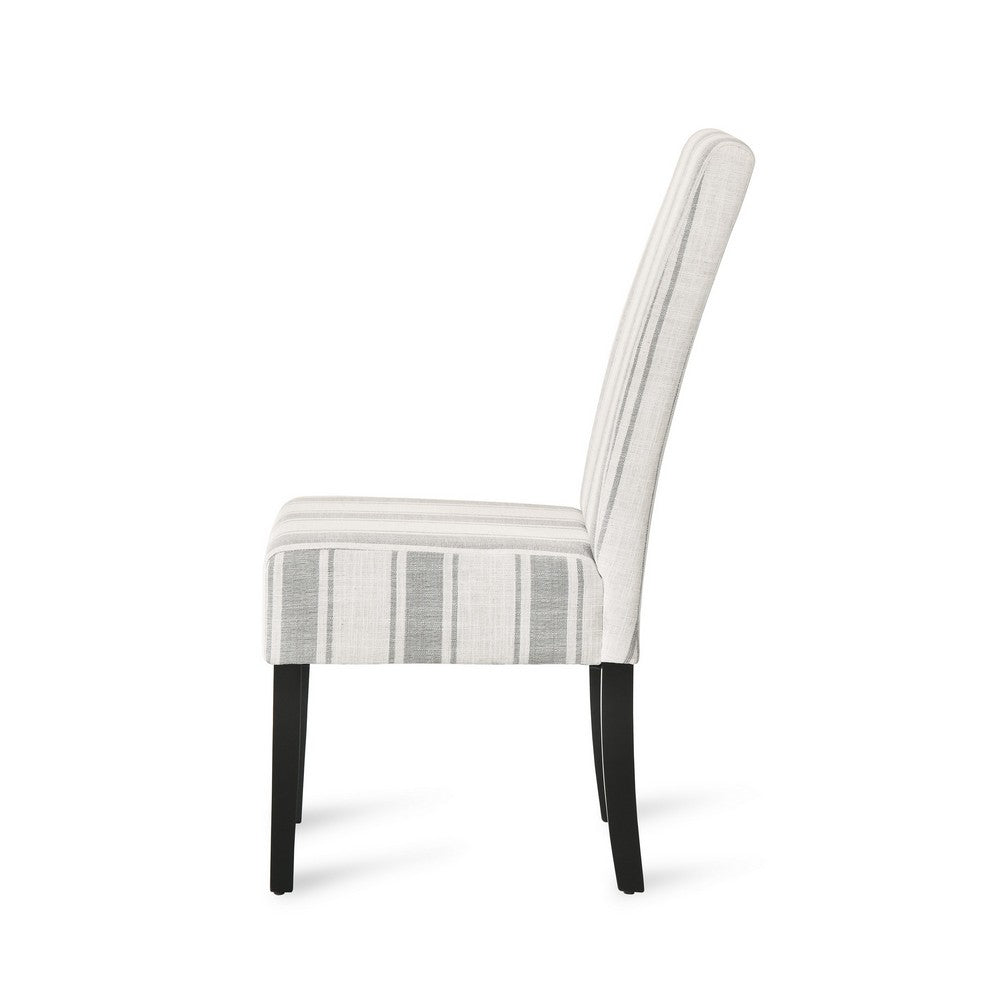 Dinner Chair Set of 2, Retro Style Armless Design, White Gray Stripes -BM327685