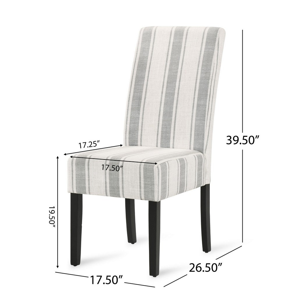 Dinner Chair Set of 2, Retro Style Armless Design, White Gray Stripes -BM327685